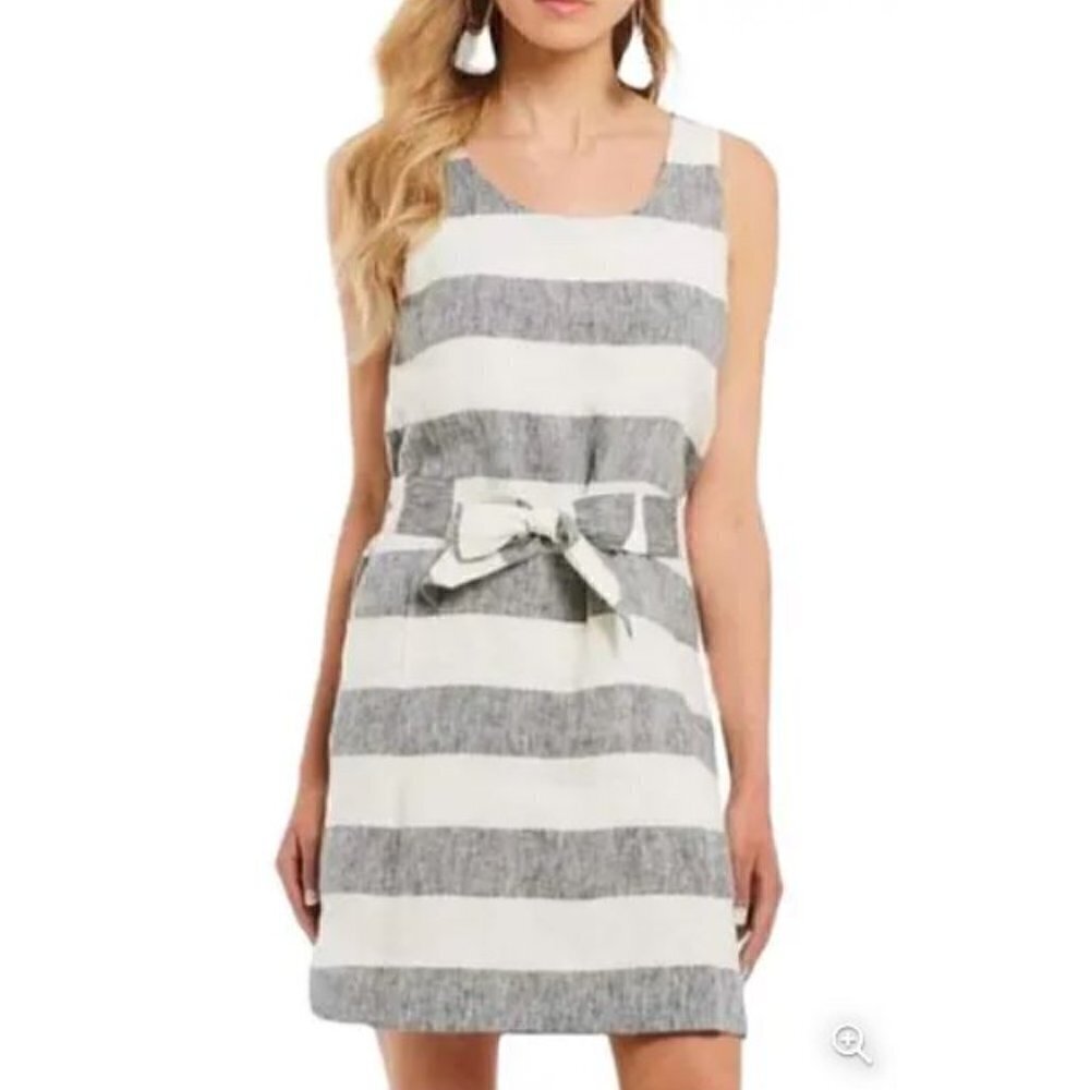 a loves a Linen Striped Tie Dress Gray White Women's (Size XS)